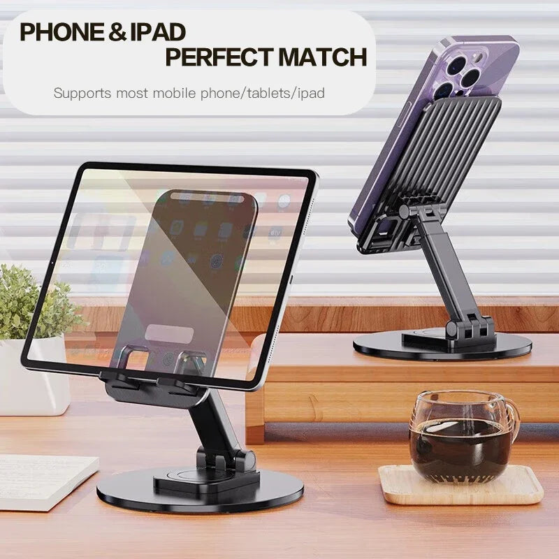 Universal Phone Stand On Desk 360° Rotating Multi-Angle Non-Slip Metal Base Foldable Desktop Holder For iPhone Xiaomi Samsung