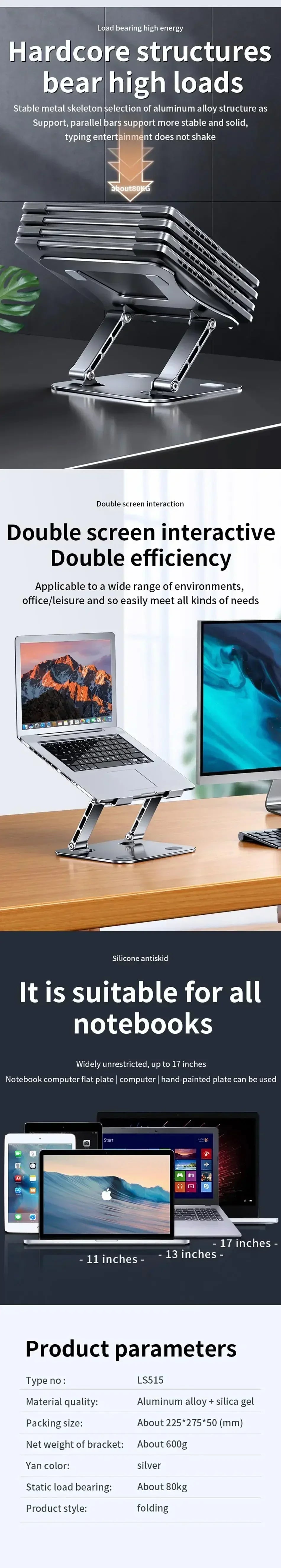 Tablet Stand Aluminum Tablet Holder for Desk with Adjustable 360° Swivel Bracket for iPad Pro Air Mini Galaxy Tab for 4.7''-13"