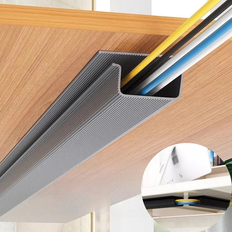 Self adhesive Under Desk Cable Management Tray PVC Power wire hider Strip Cord Holder No Drilling wire Organizer Cable Raceway