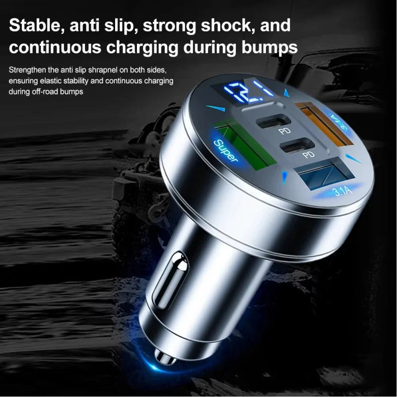 250W 5-in-1 PD QC3.0 Car Charger Fast Charging USB C for IPhone,Samsung Galaxy, IPad Pro, Multi-Port Cigarette Lighter Adapter