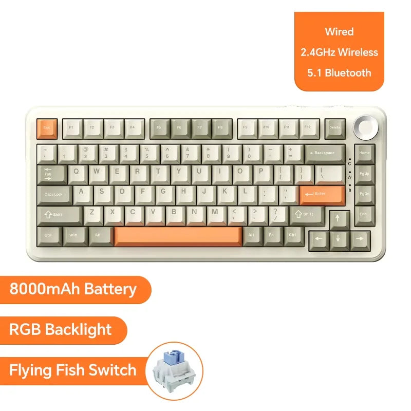 AJAZZ AK820 Wired With Rotary Volume Buttons Hot-Swappable Keys For Office And Home Mechanical Keyboards