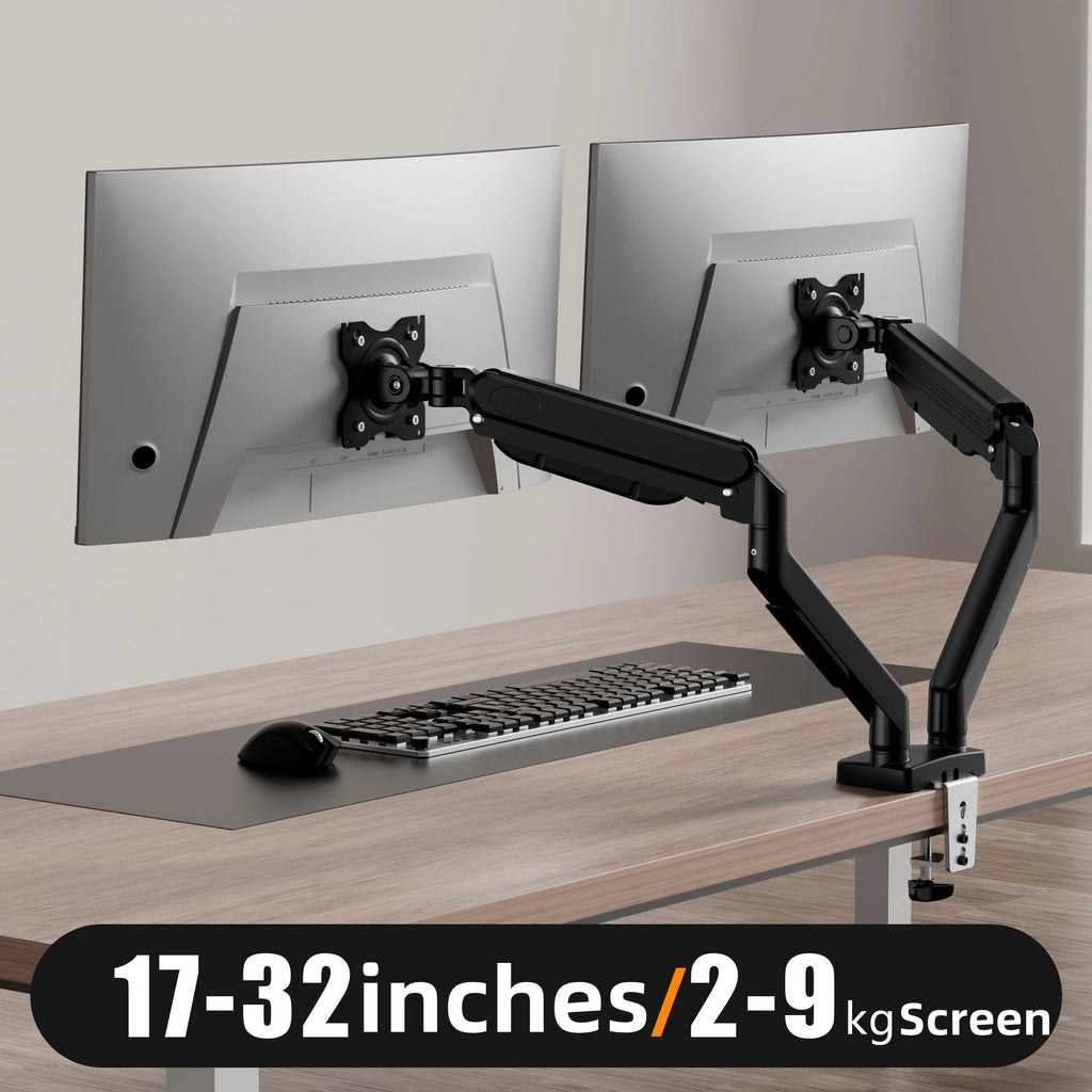 Adjustable Dual Monitor Stand for 13 to 32 Inch Screens with 180° Swivel Tilt 360° Rotation - Home Office Computer Monitor Mount