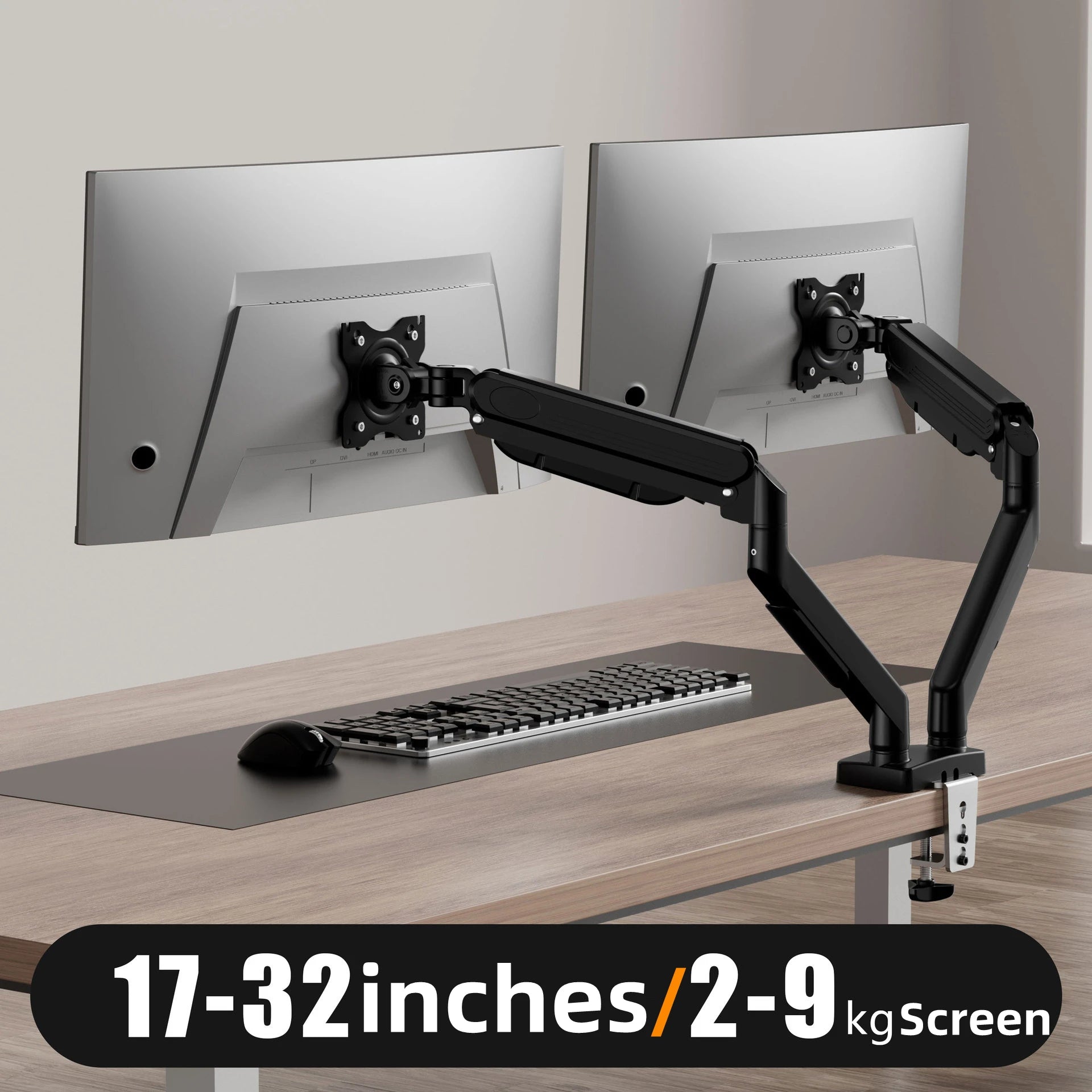 Adjustable Dual Monitor Stand for 13 to 32 Inch Screens with 180° Swivel Tilt 360° Rotation - Home Office Computer Monitor Mount