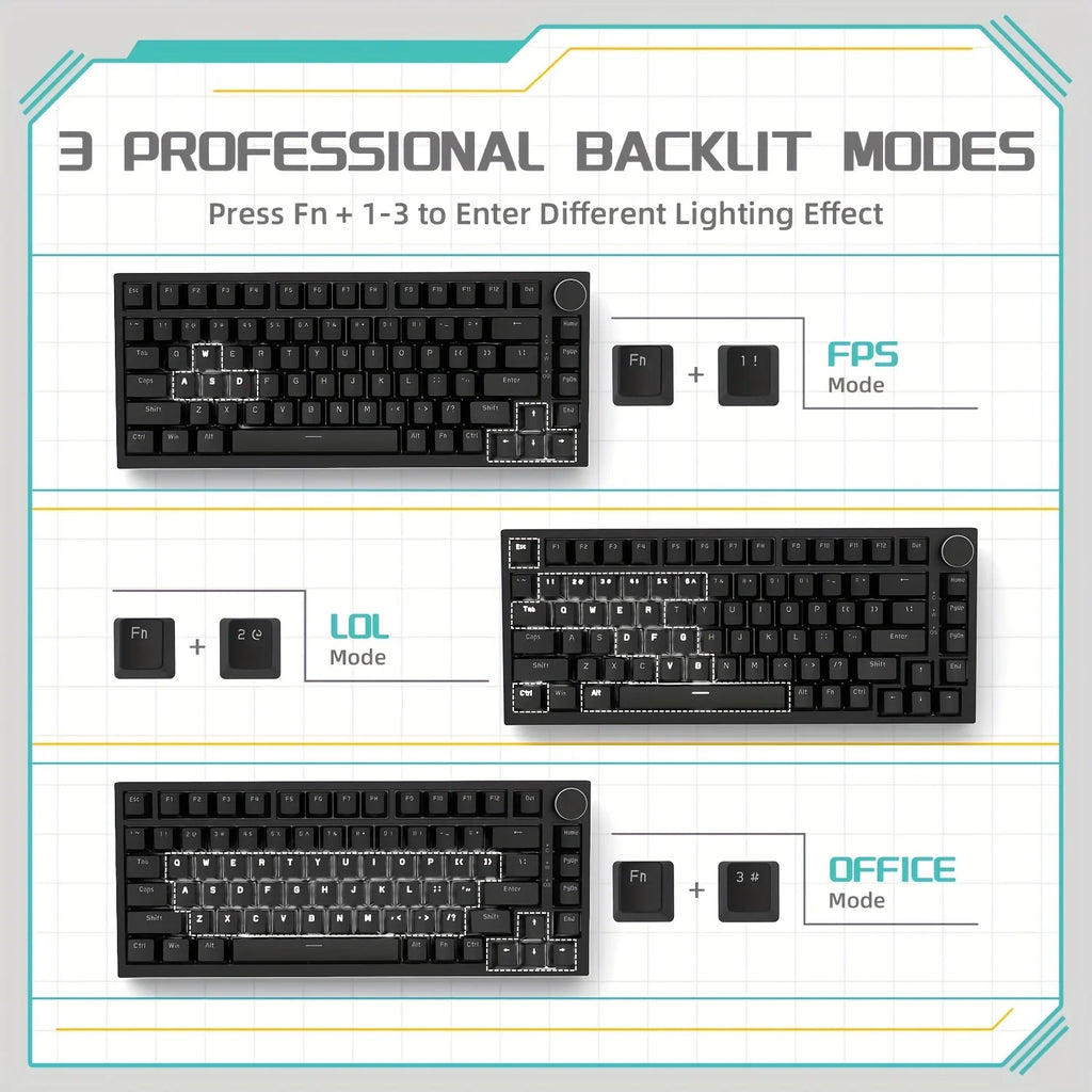 AJAZZ AK820 Wired With Rotary Volume Buttons Hot-Swappable Keys For Office And Home Mechanical Keyboards