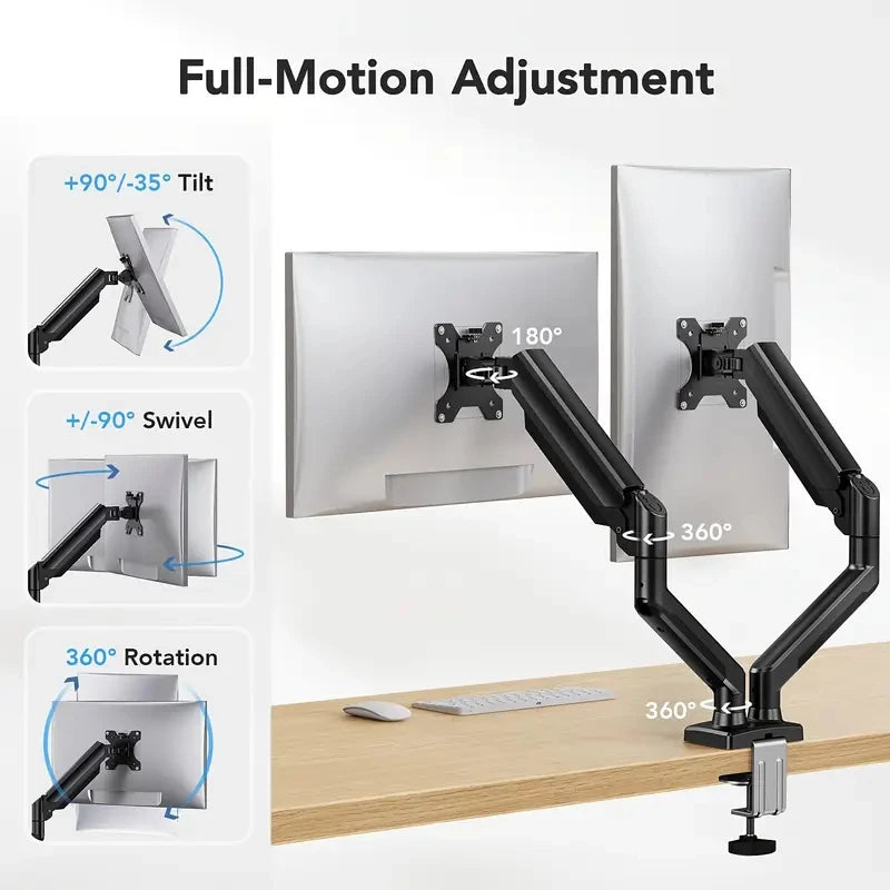 Adjustable Dual Monitor Stand for 13 to 32 Inch Screens with 180° Swivel Tilt 360° Rotation - Home Office Computer Monitor Mount