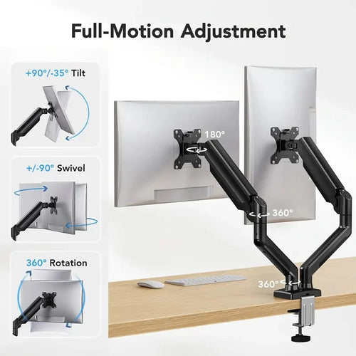 Adjustable Dual Monitor Stand for 13 to 32 Inch Screens with 180° Swivel Tilt 360° Rotation - Home Office Computer Monitor Mount