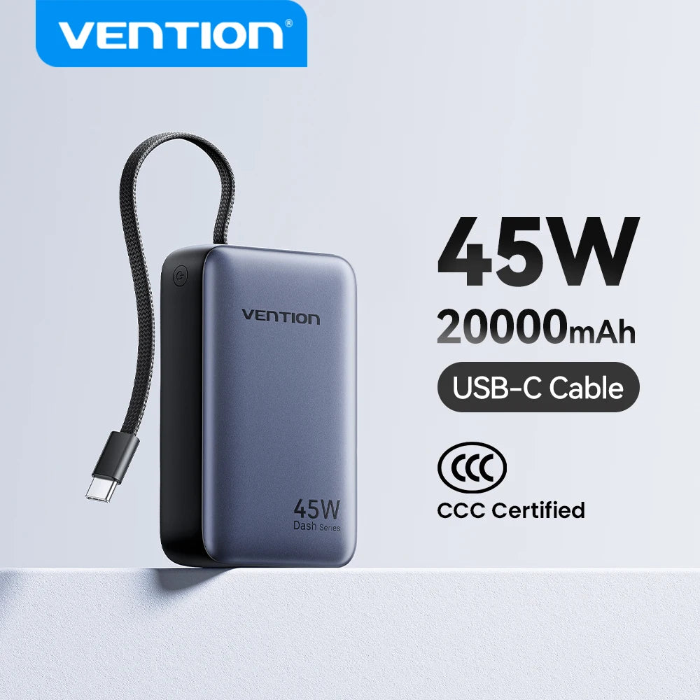 Vention CCC 45W 20000mAh Power Bank Fast Charging Portable Charger for Xiaomi iPhone Pro Max Samsung Galaxy Battery 3C Powerbank