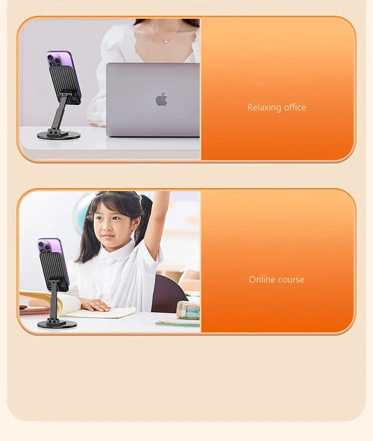 Universal Phone Stand On Desk 360° Rotating Multi-Angle Non-Slip Metal Base Foldable Desktop Holder For iPhone Xiaomi Samsung