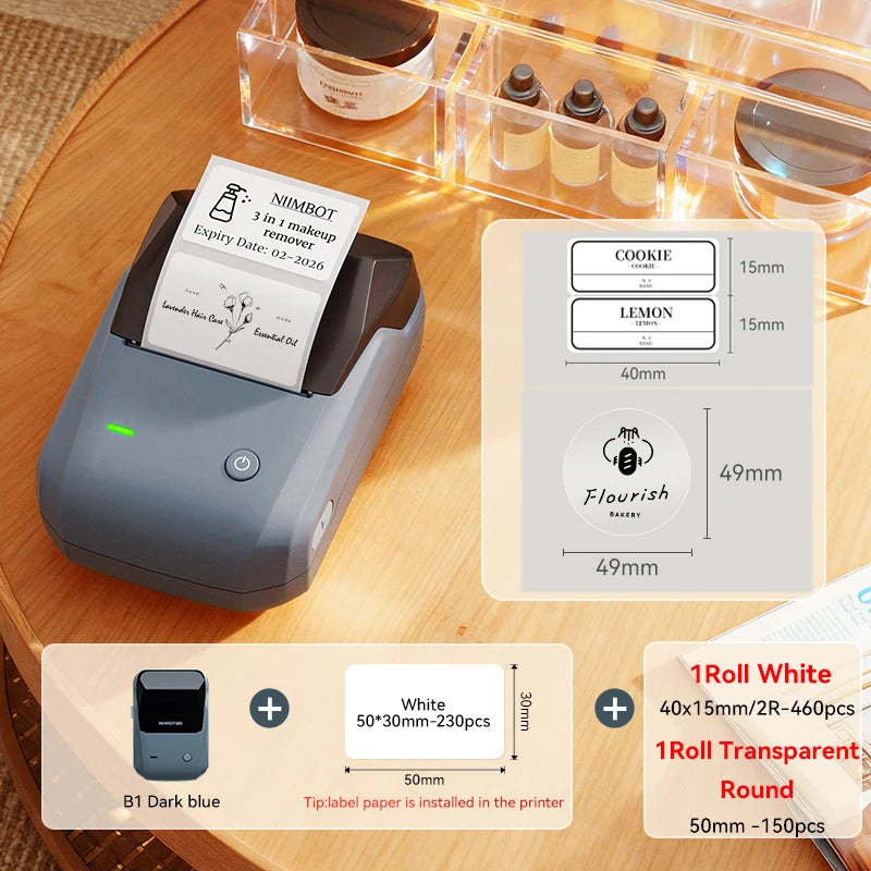 NIIMBOT B1 Portable Thermal Printer With Tapes 2 Inch Adhesive Label Printer Mini Bluetooth Sticker Maker Support Smartphones PC