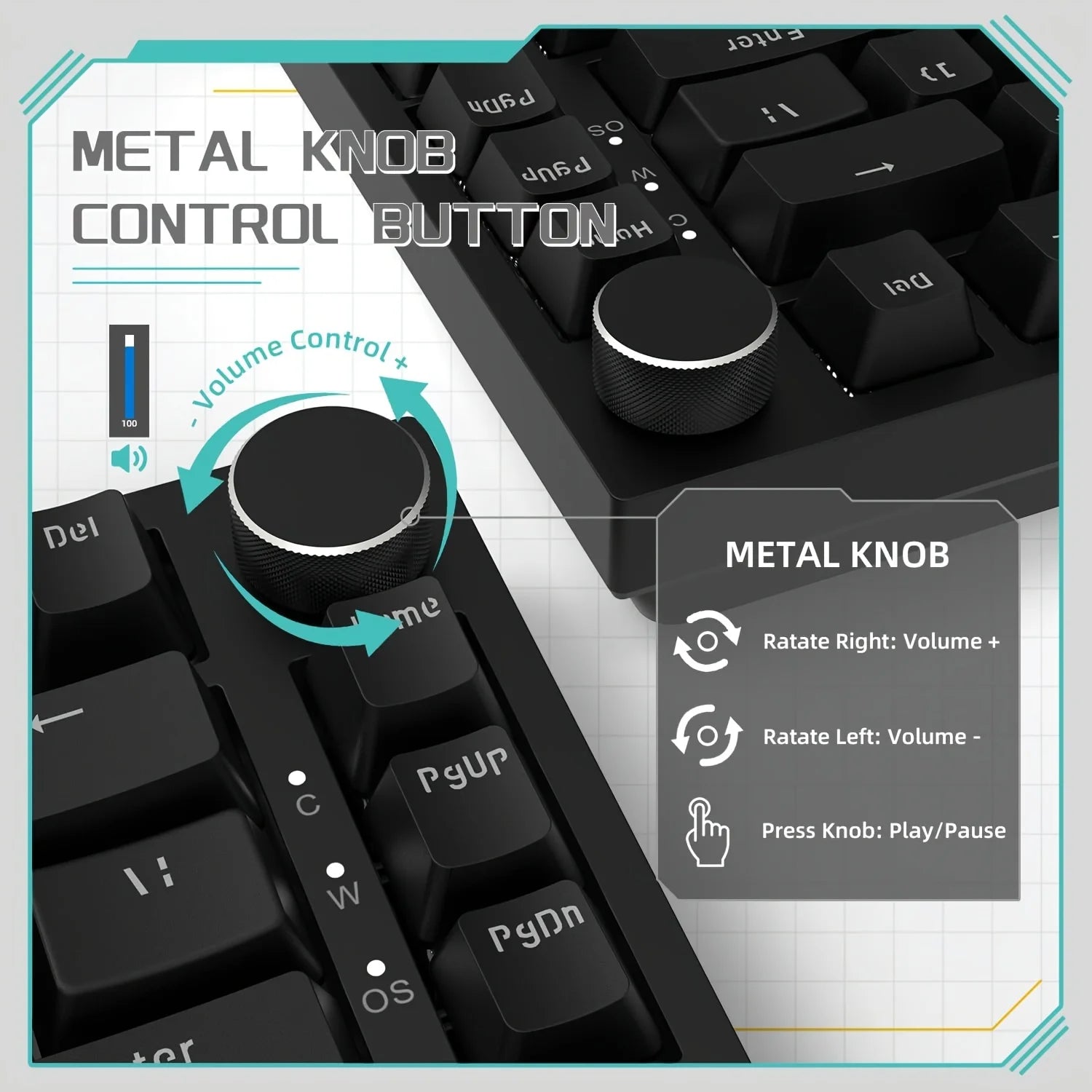 AJAZZ AK820 Wired With Rotary Volume Buttons Hot-Swappable Keys For Office And Home Mechanical Keyboards