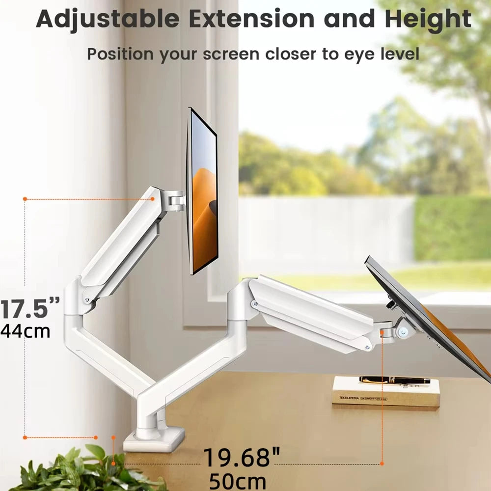 Adjustable Dual Monitor Stand for 13 to 32 Inch Screens with 180° Swivel Tilt 360° Rotation - Home Office Computer Monitor Mount