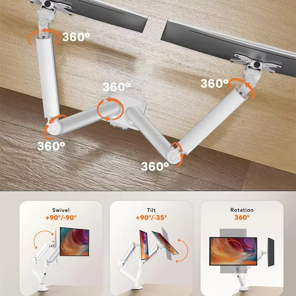 Adjustable Dual Monitor Stand for 13 to 32 Inch Screens with 180° Swivel Tilt 360° Rotation - Home Office Computer Monitor Mount