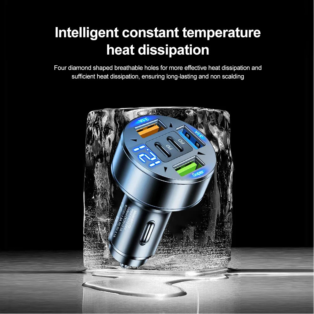 250W 5-in-1 PD QC3.0 Car Charger Fast Charging USB C for IPhone,Samsung Galaxy, IPad Pro, Multi-Port Cigarette Lighter Adapter