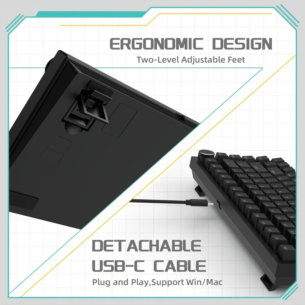 AJAZZ AK820 Wired With Rotary Volume Buttons Hot-Swappable Keys For Office And Home Mechanical Keyboards