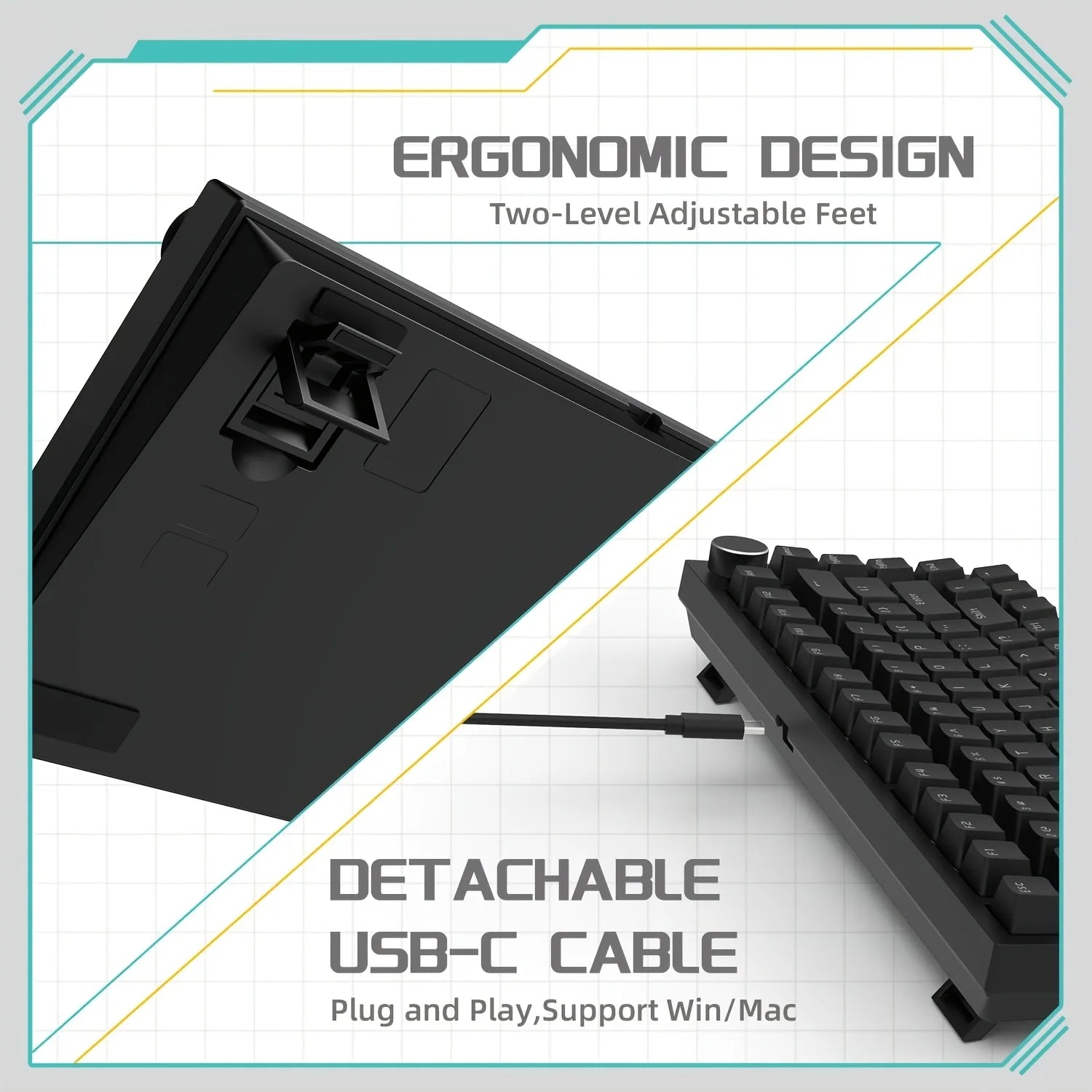 AJAZZ AK820 Wired With Rotary Volume Buttons Hot-Swappable Keys For Office And Home Mechanical Keyboards