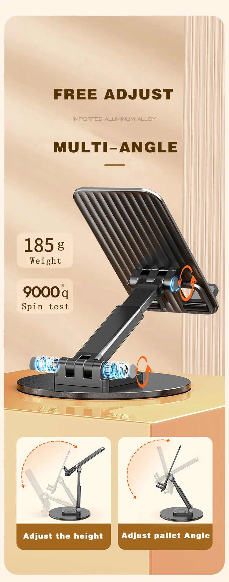 Universal Phone Stand On Desk 360° Rotating Multi-Angle Non-Slip Metal Base Foldable Desktop Holder For iPhone Xiaomi Samsung