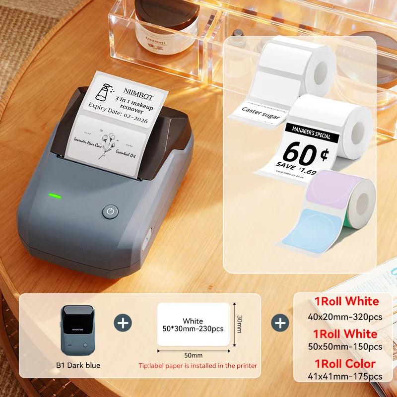 NIIMBOT B1 Portable Thermal Printer With Tapes 2 Inch Adhesive Label Printer Mini Bluetooth Sticker Maker Support Smartphones PC