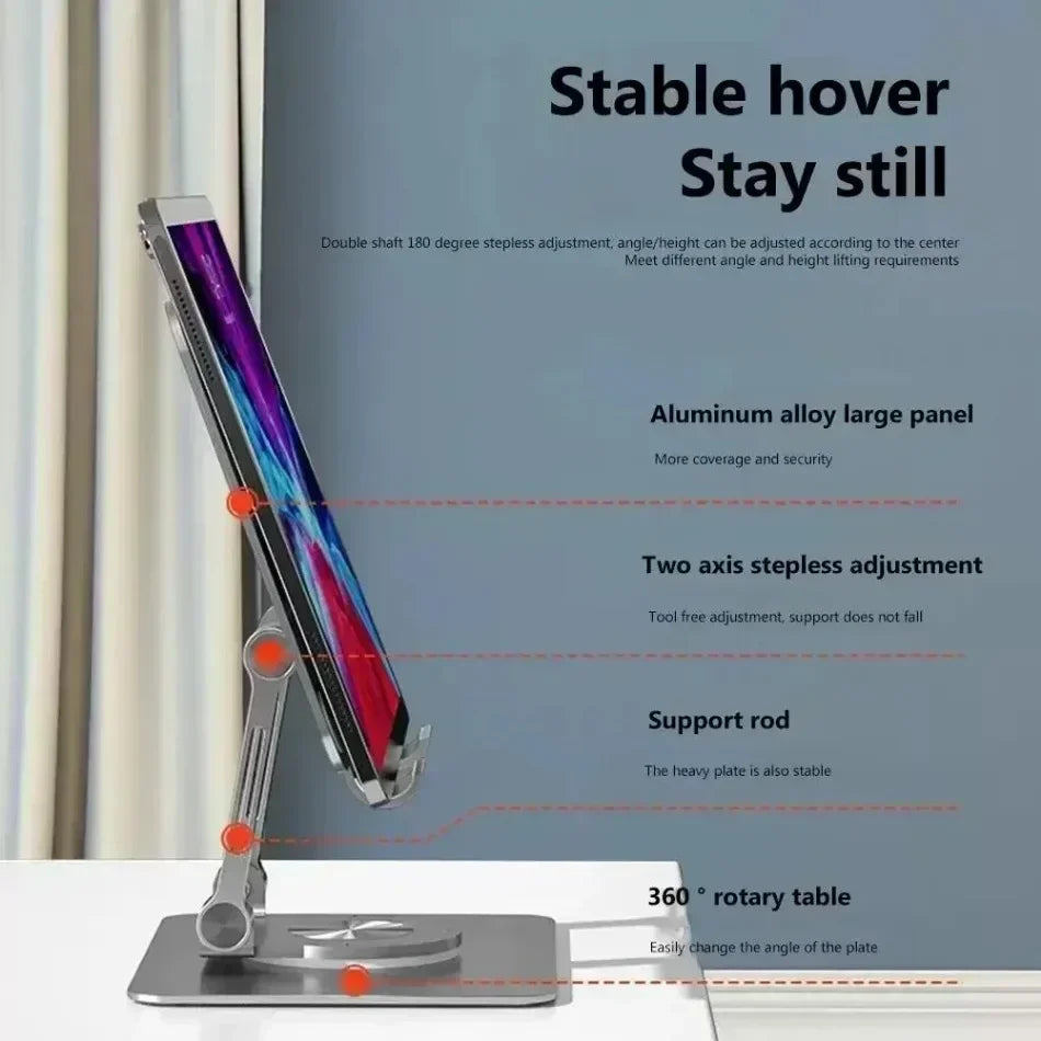Tablet Stand Aluminum Tablet Holder for Desk with Adjustable 360° Swivel Bracket for iPad Pro Air Mini Galaxy Tab for 4.7''-13"